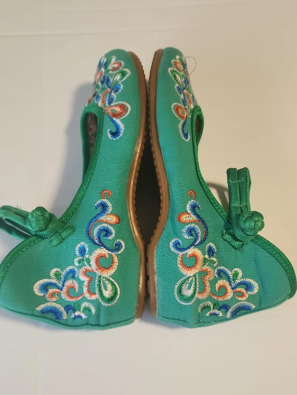 Chinese Embroidered Floral Mary Jane Cotton Loafer Wedge Shoes